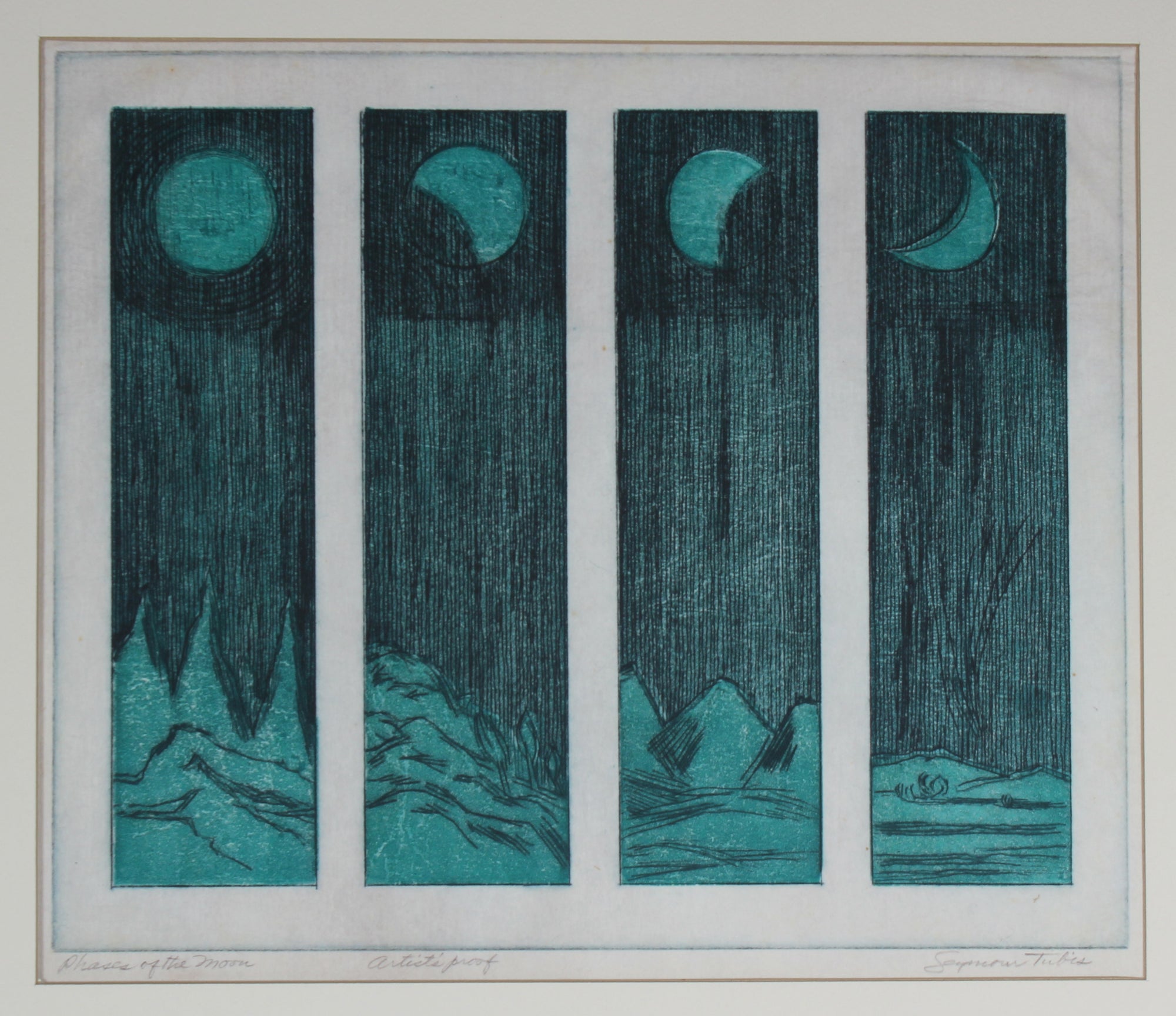 <i>Phases of the Moon</i><br>Mid Century Colored Etching<br><br>#59177