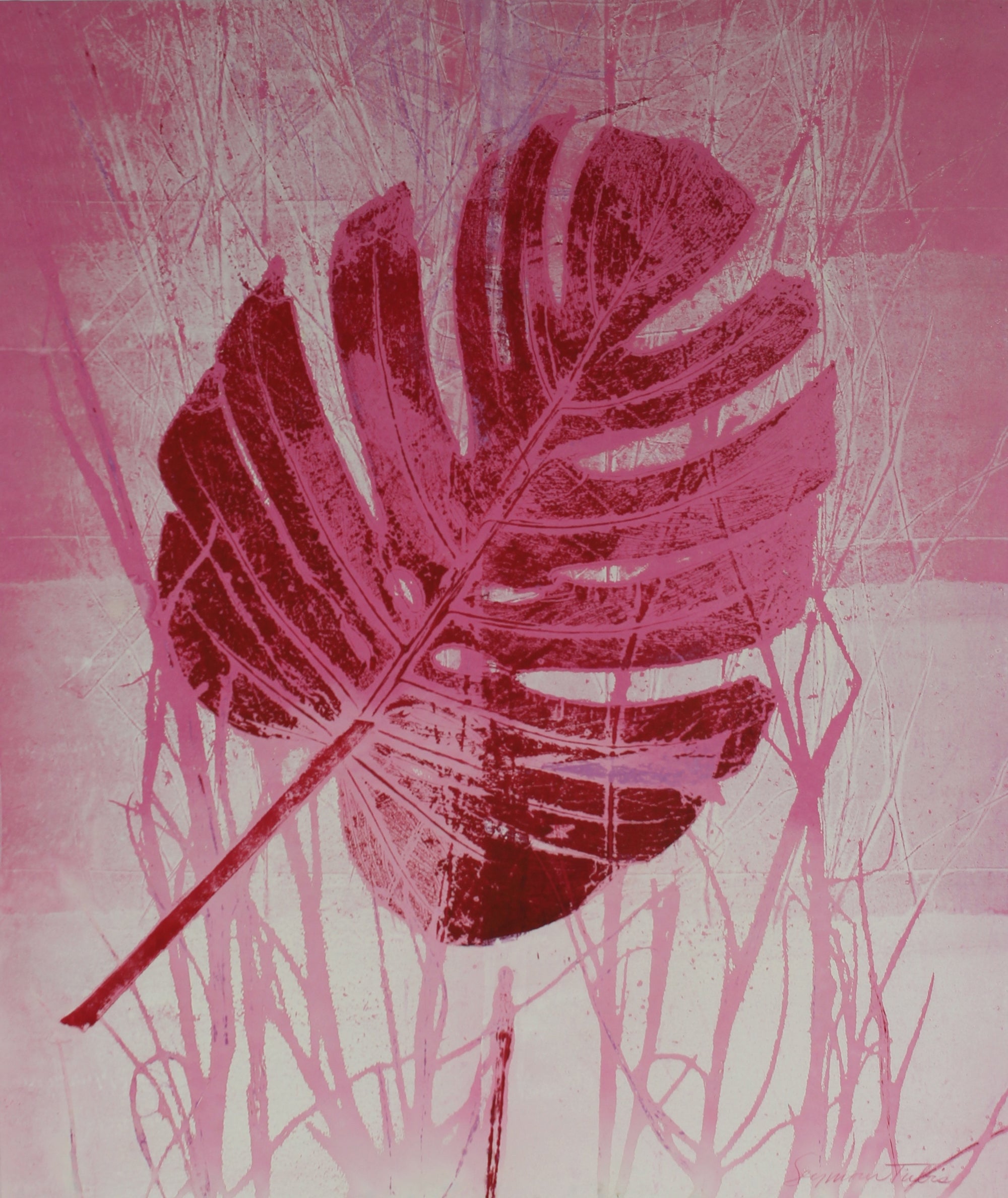 <i>Pink Leaf - Nature Print</i><br>Mid Century Mixed Media Print<br><br>#59231