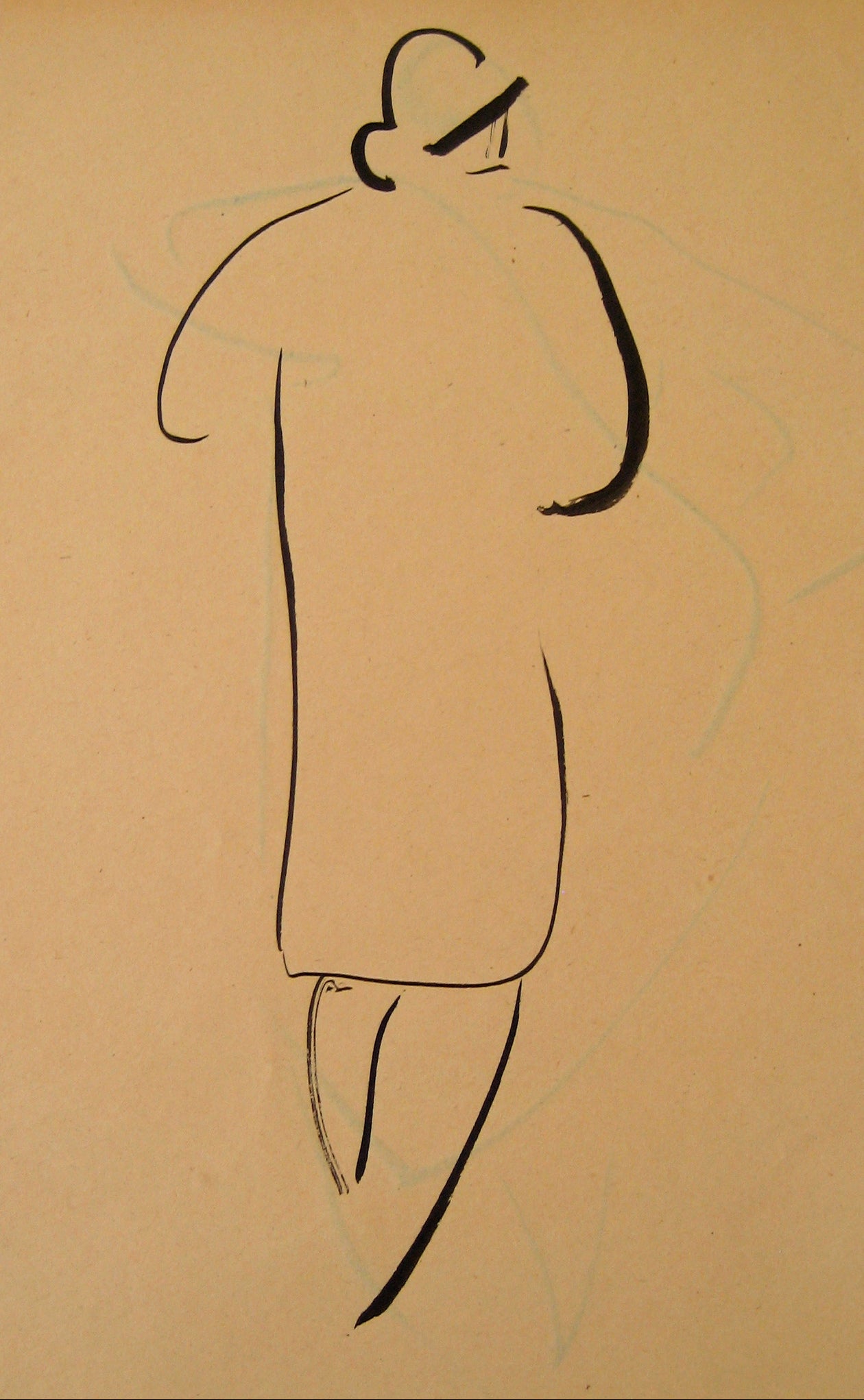 Standing Modernist Figure<br>1930-50s Pen & Ink<br><br>#15988