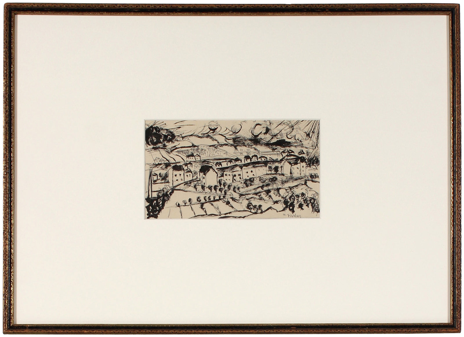 Abstracted Secessionist Landscape<br>1920s Ink & Graphite<br><br>#60101