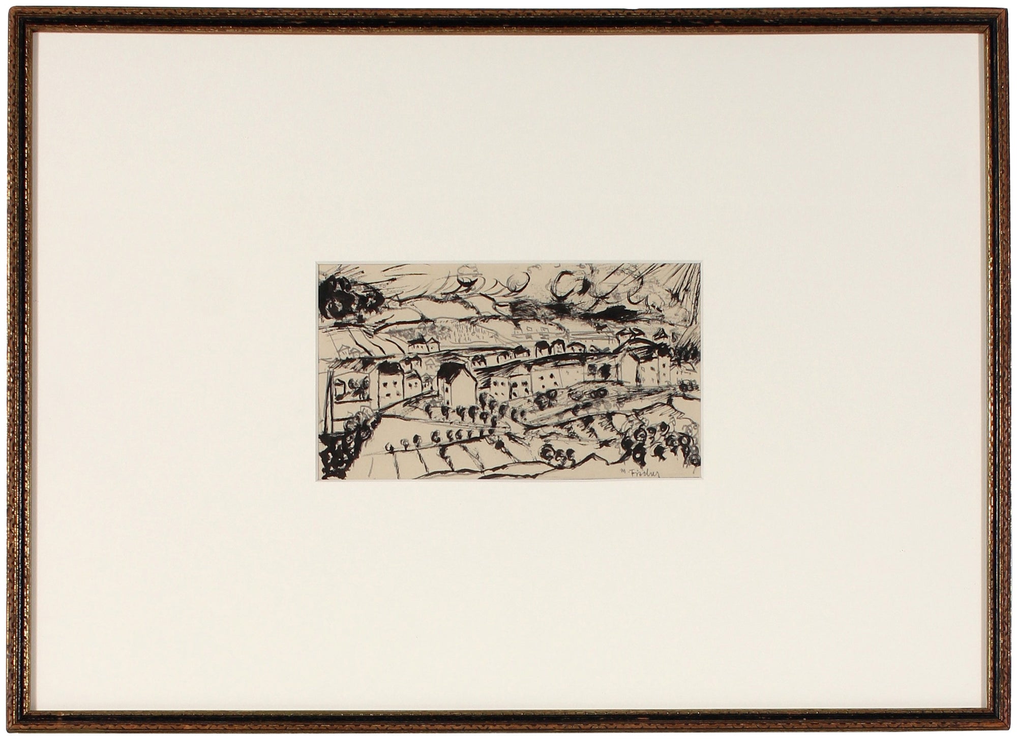Abstracted Secessionist Landscape<br>1920s Ink & Graphite<br><br>#60101