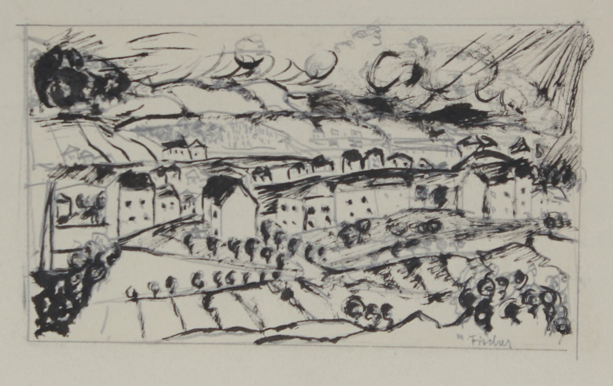 Abstracted Secessionist Landscape<br>1920s Ink & Graphite<br><br>#60101