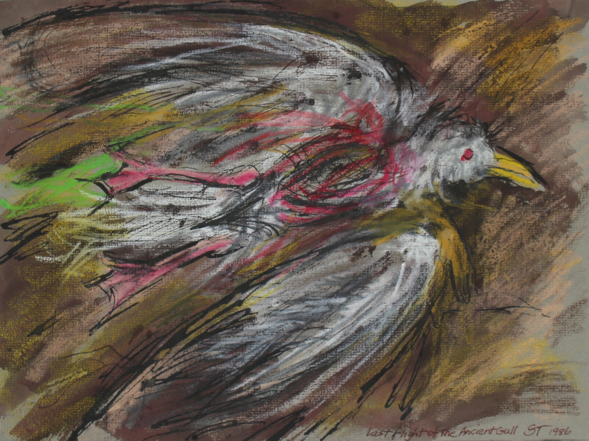 <i>Last Flight of the Ancient Gull</i><br> Ink and Pastel on Paper<br><br>#60383