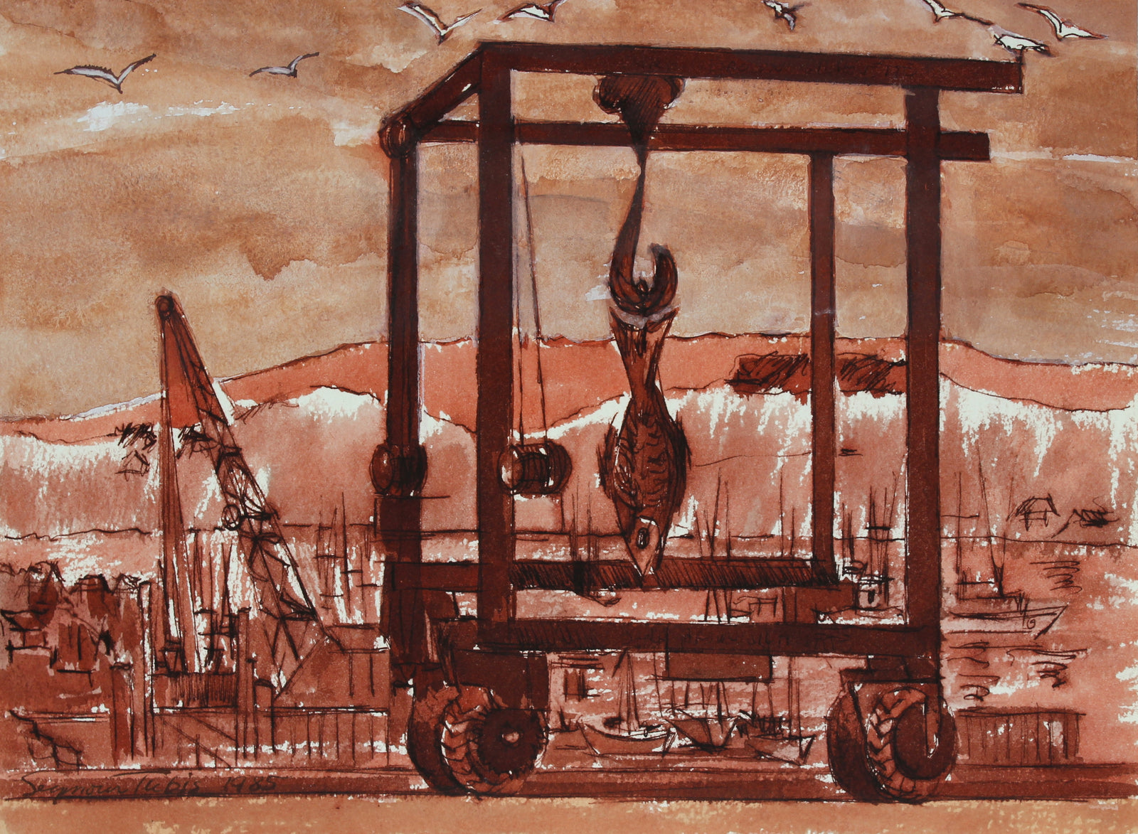 <i>Fish Pier Monterey</i><br>1985 Ink on Paper<br><br>#60923