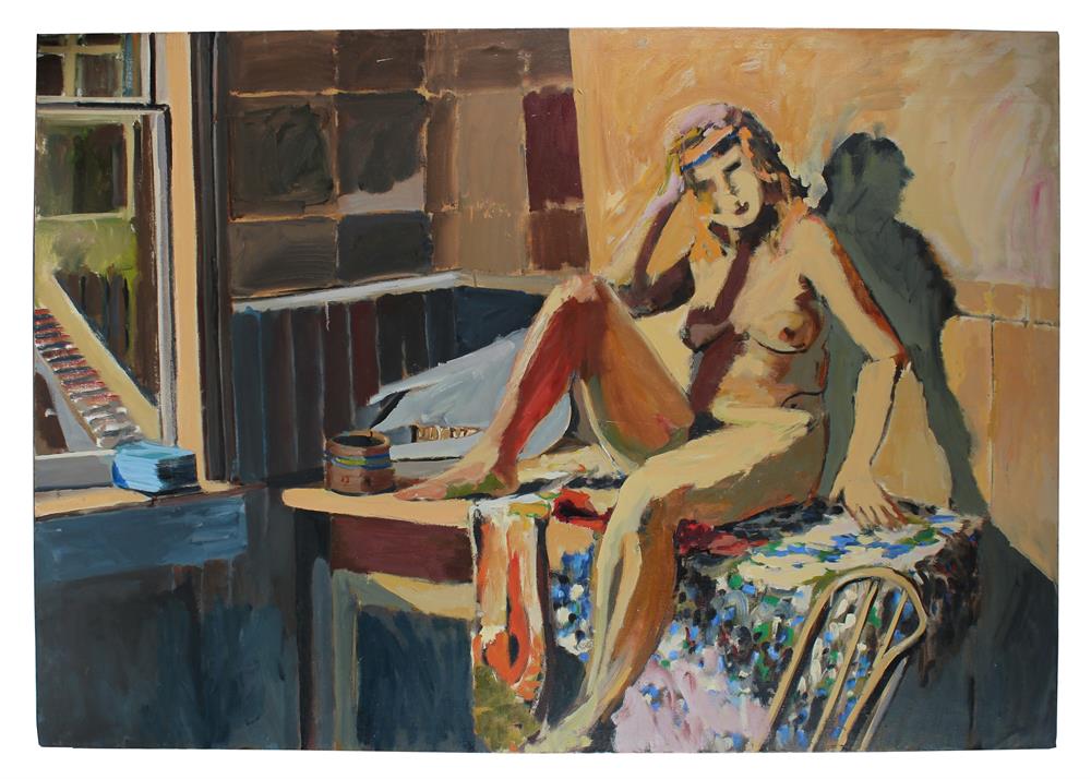 Modernist Nude in Bed<br> Mid Century Oil<br><br>#96117