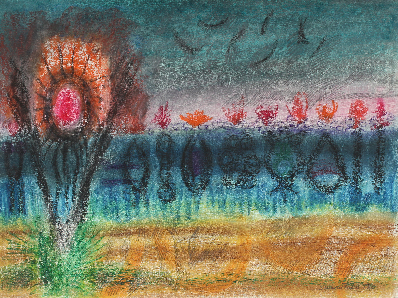 Colorful Abstracted Landscape <br>1960 Pastel on Paper <br><br>#61340