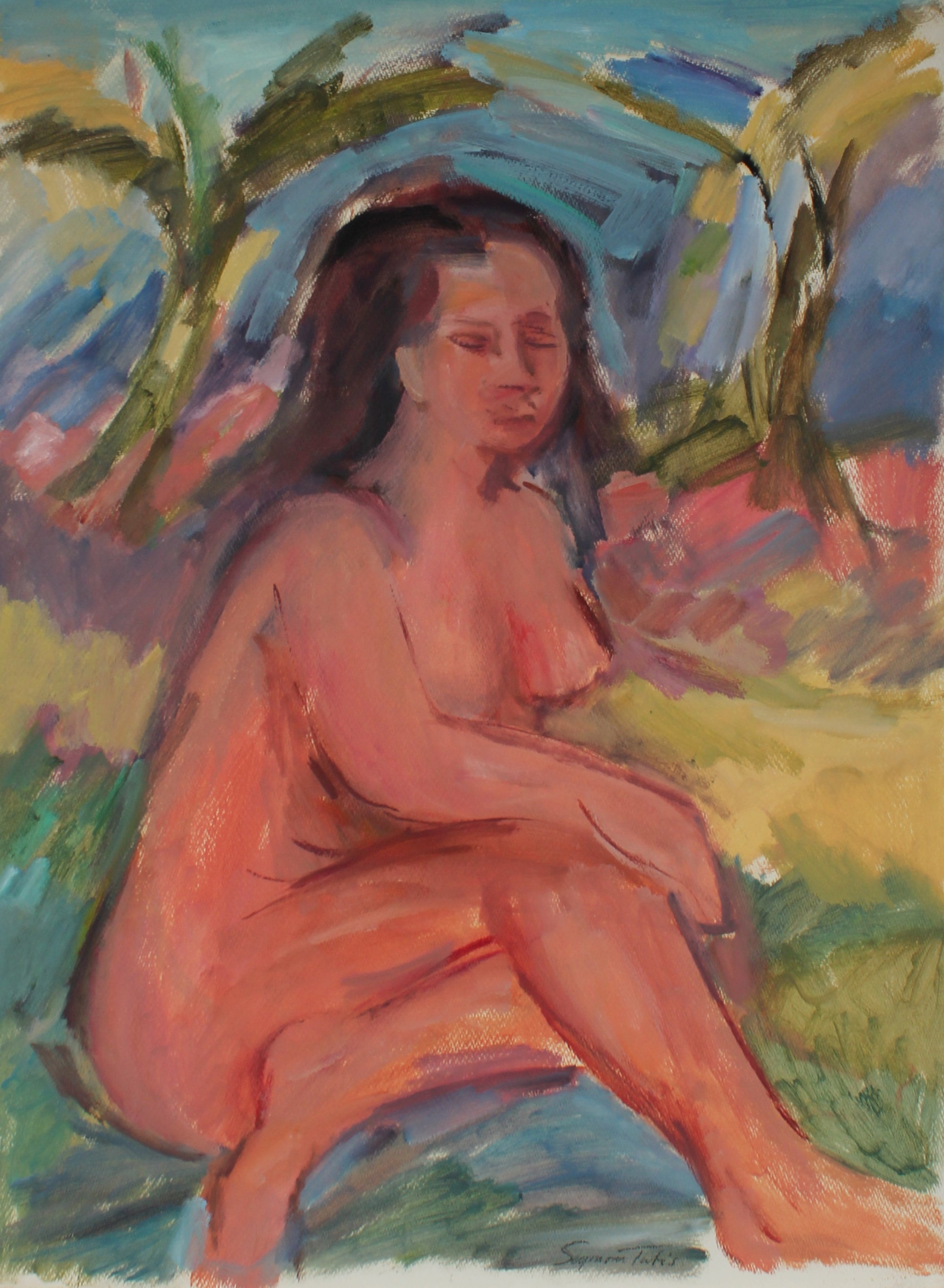 Warm Expressionist Nude<br>Oil on Paper<br><br>#61566
