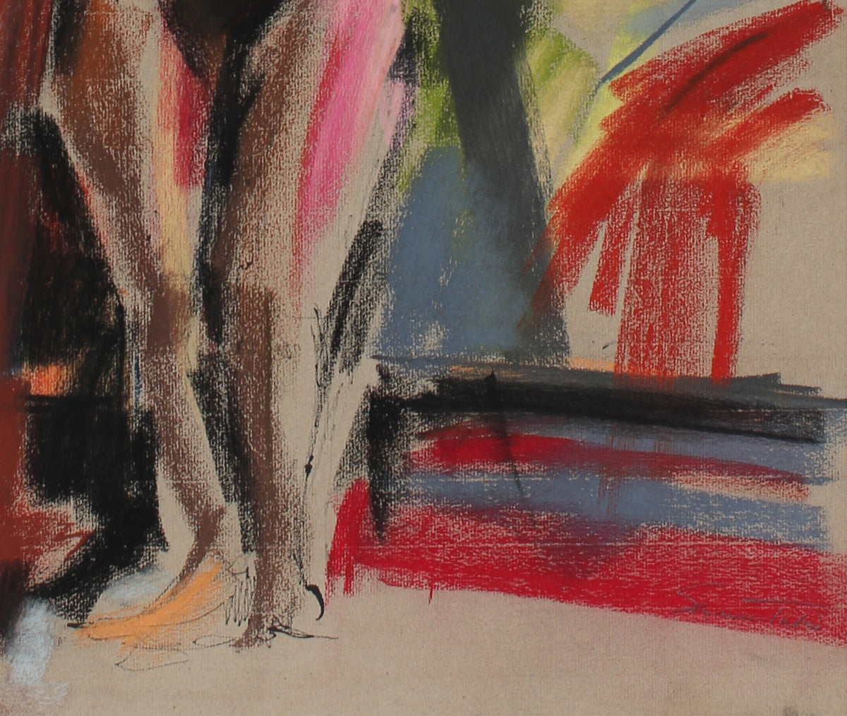 Expressionist Female Nude<br>Mid-Late 20th Century Ink, Charcoal & Pastel<br><br>#61727