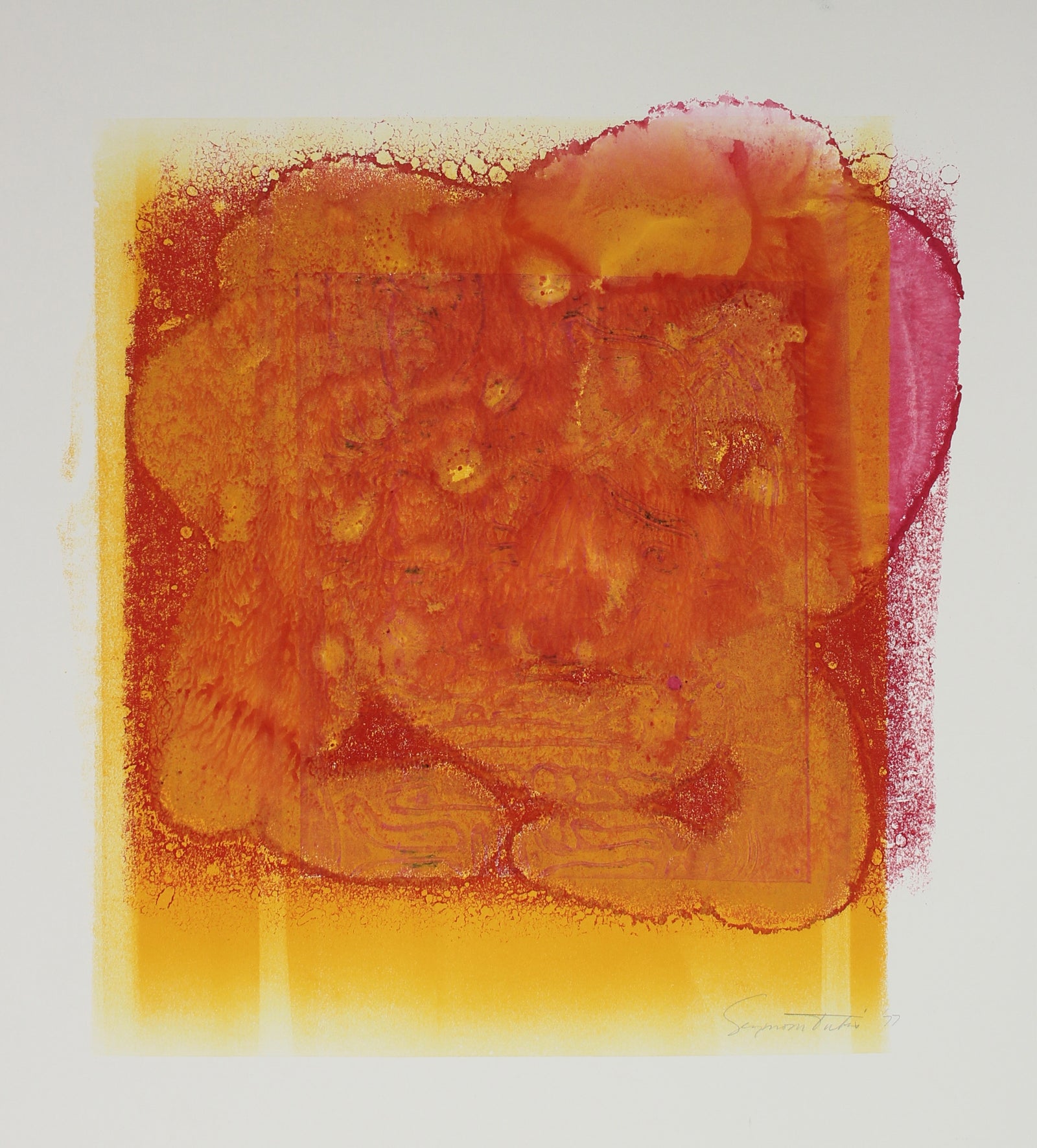 Red & Yellow Rothko-Esque Abstract <br>1977 Monotype on Paper <br><br>#61740