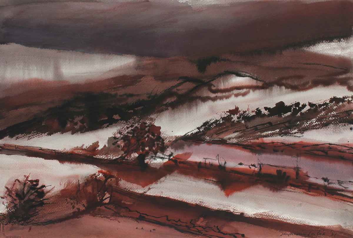 Expressionist Landscape with Red&lt;br&gt;1981 Ink and Watercolor&lt;br&gt;&lt;br&gt;#62746