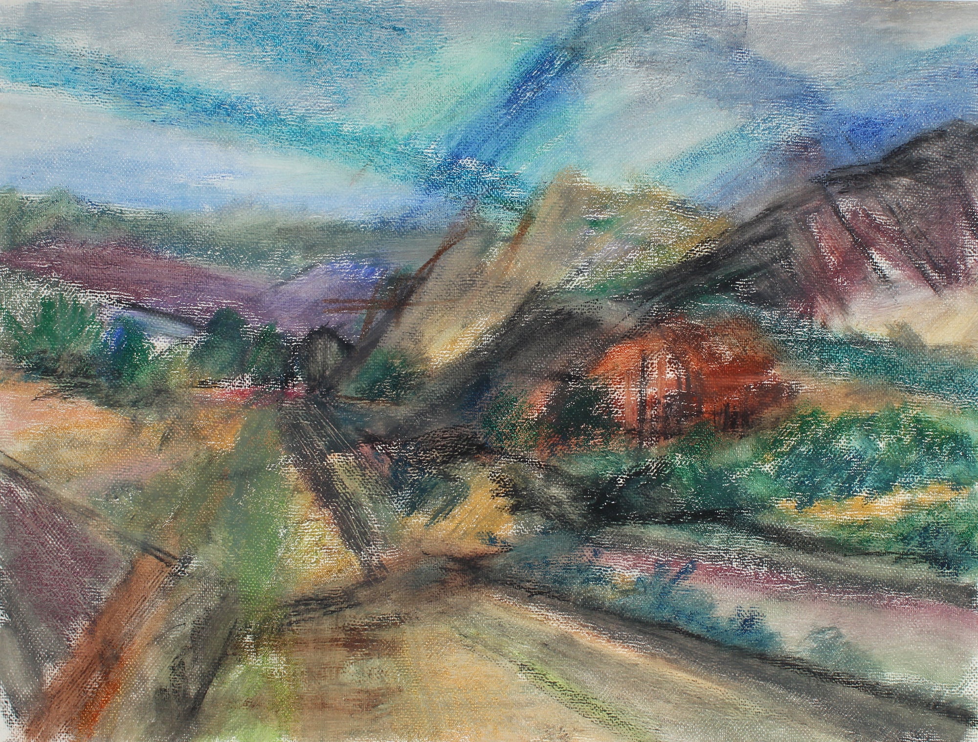 Expressionist Landscape <br>Mid-Late 20th Century Pastel <br><br>#62756