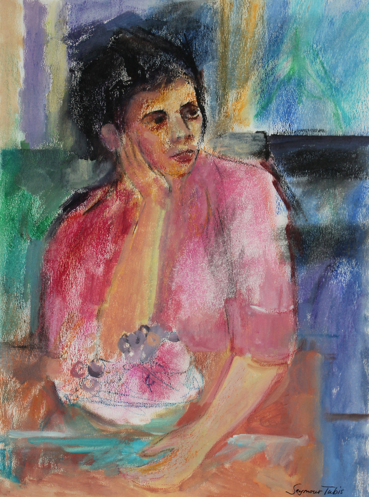 Seated Expressionist Portrait of a Woman &lt;br&gt;20th Century Pastel &lt;br&gt;&lt;br&gt;#62943