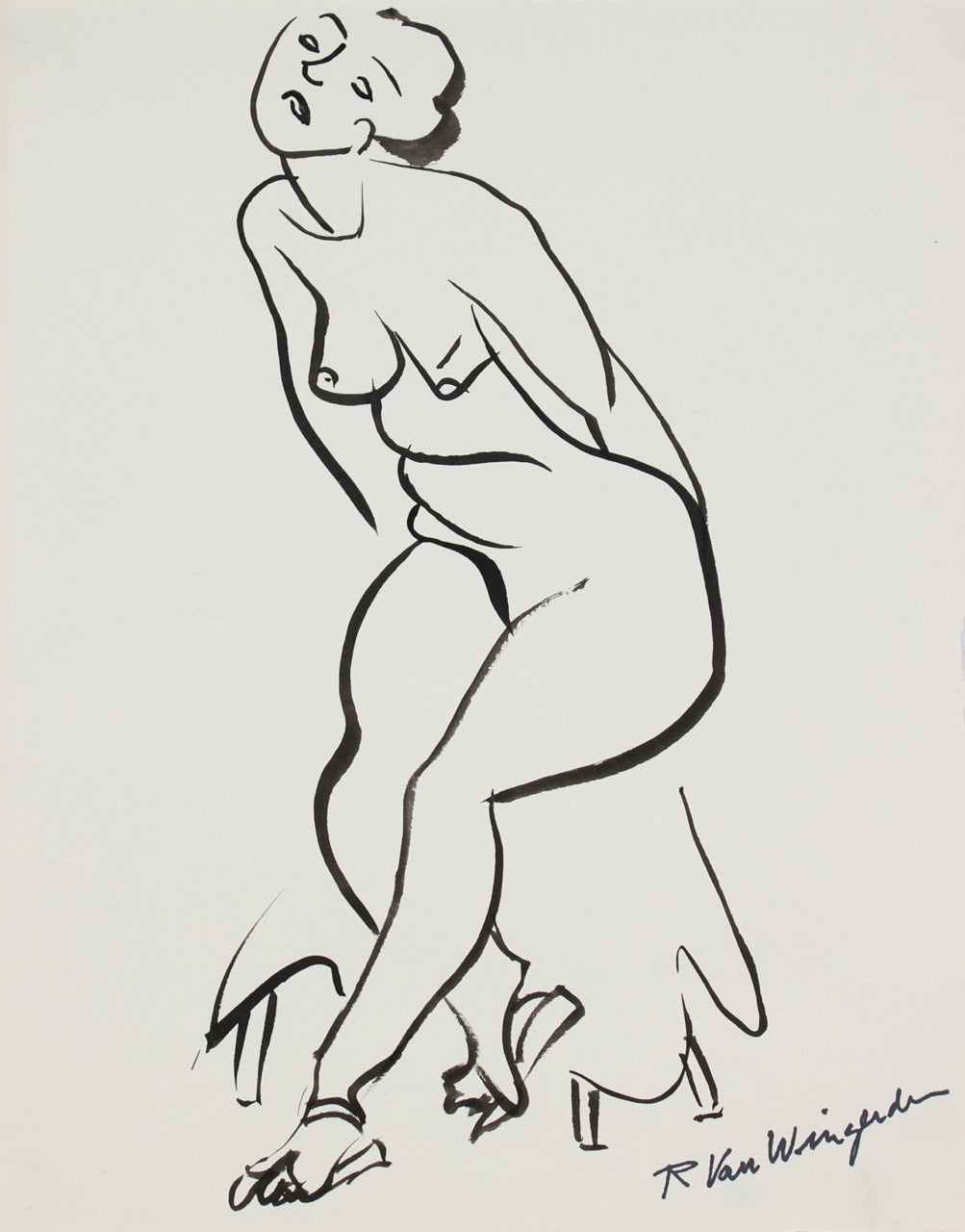Coy Nude in Sandals&lt;br&gt;1940-60s Ink&lt;br&gt;&lt;br&gt;#4550