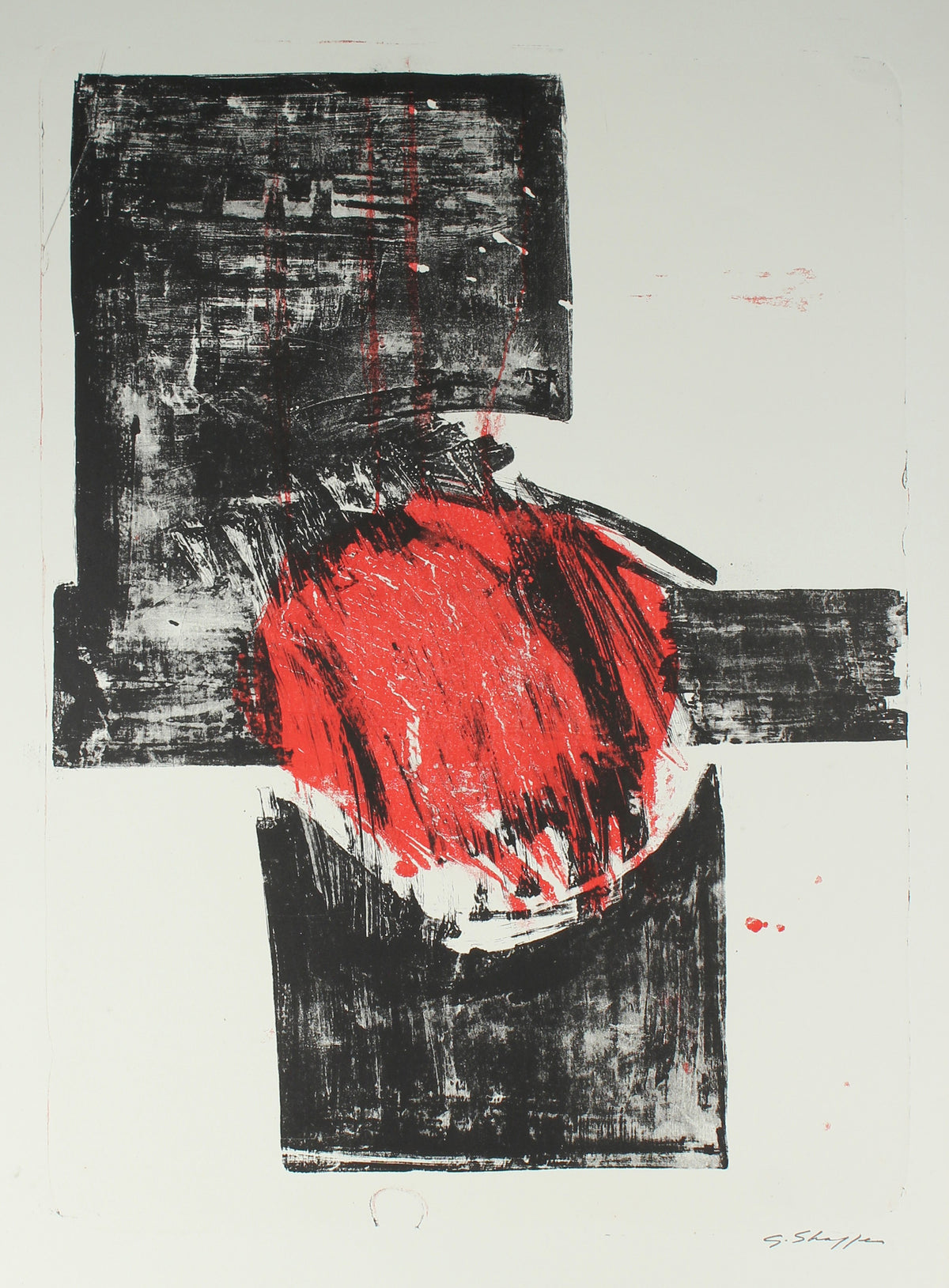 1965-66 Abstract Expressionist Red &amp; Black Stone Lithograph &lt;br&gt;&lt;br&gt;#6369