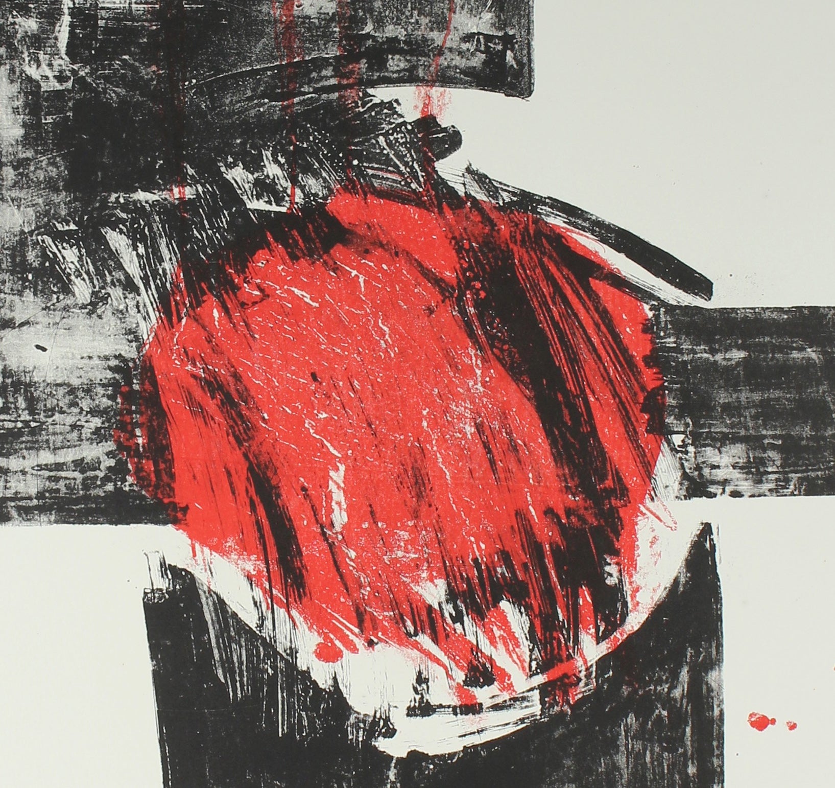 1965-66 Abstract Expressionist Red & Black Stone Lithograph <br><br>#6369