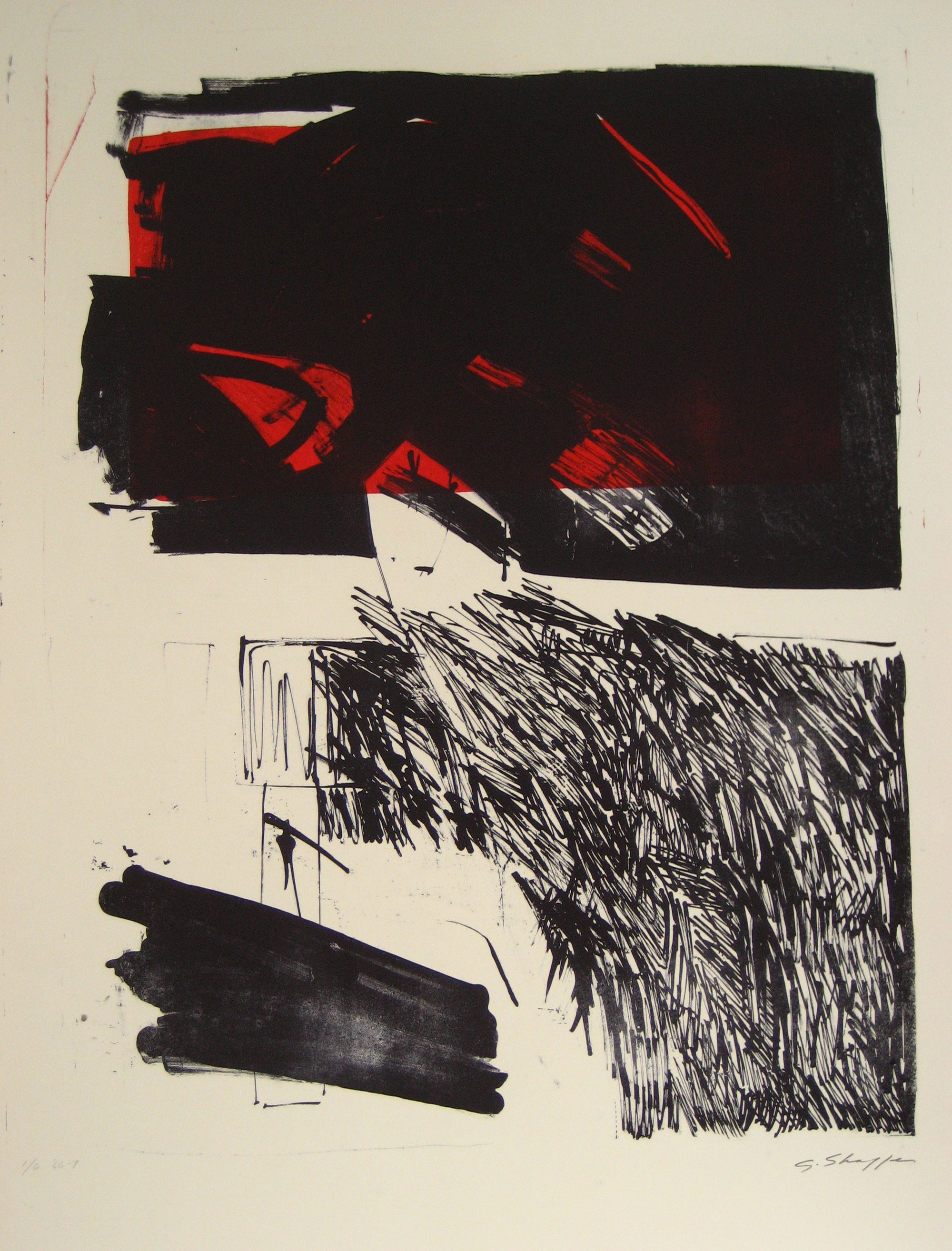 Dark Abstract Expressionist <br>1967 Stone Lithograph <br><br>#6394