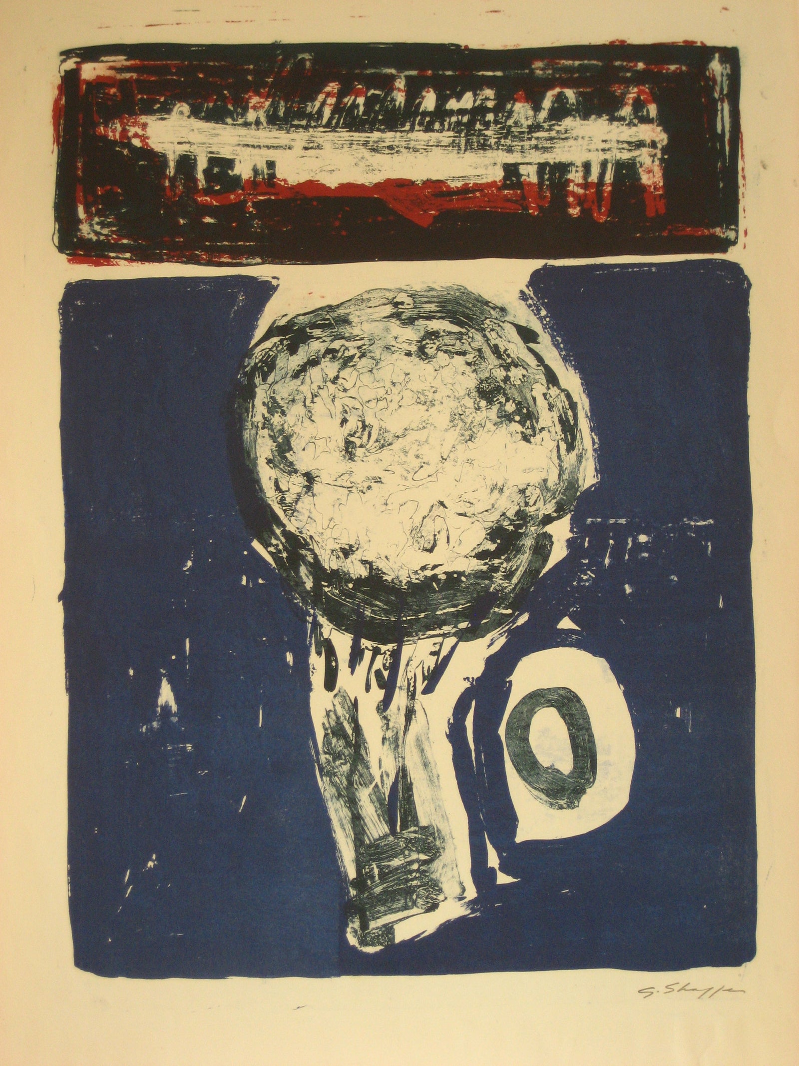 Abstract Expressionist 1965 Maroon & Blue Lithograph <br><br>#6416