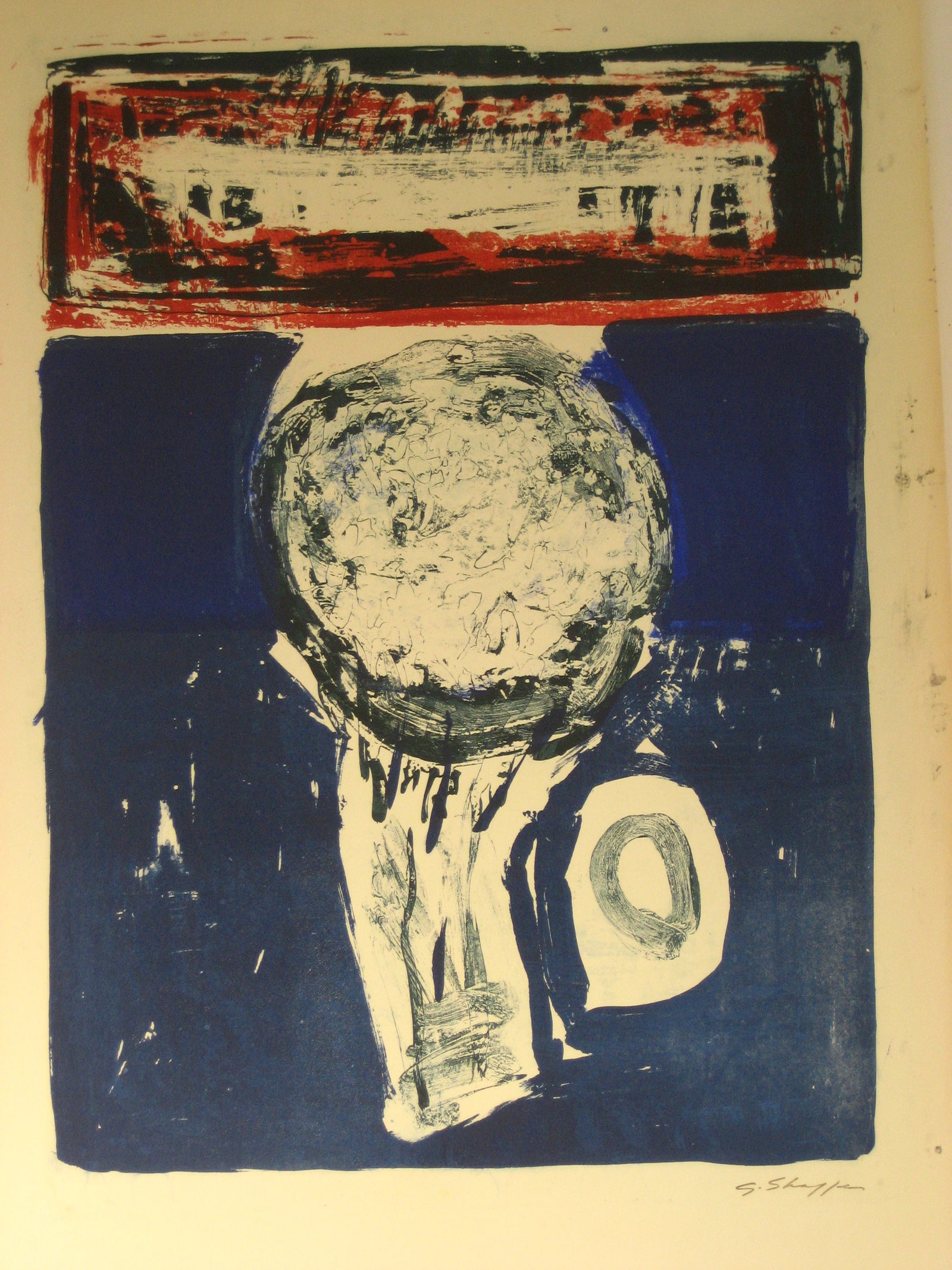 Abstracted Contrasting Forms<br>1965 Stone Lithograph<br><br>#6419
