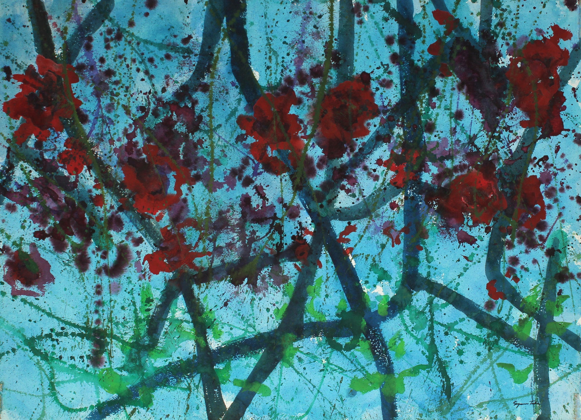Cool Abstracted Trees <br>Mid Century Watercolor <br><br>#66732