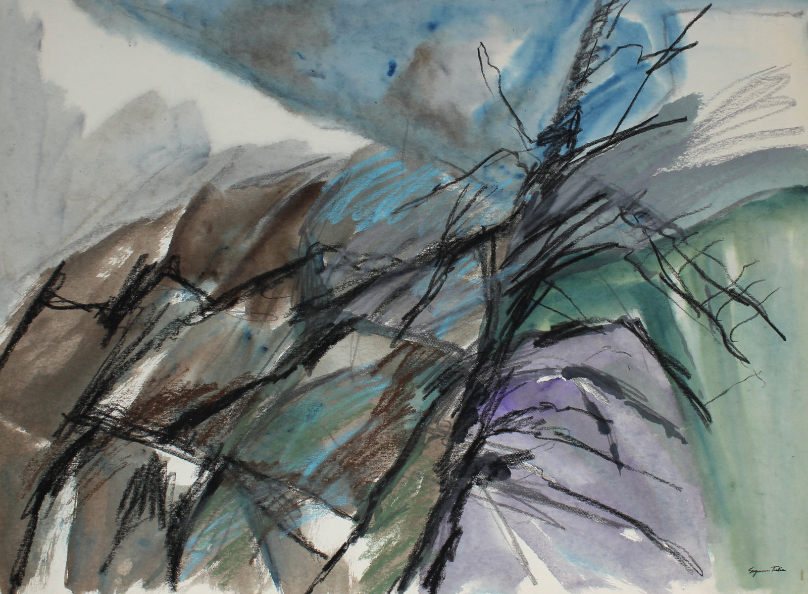 Abstracted Winterscape<br>Watercolor and Pastel on Paper<br><br>#66736