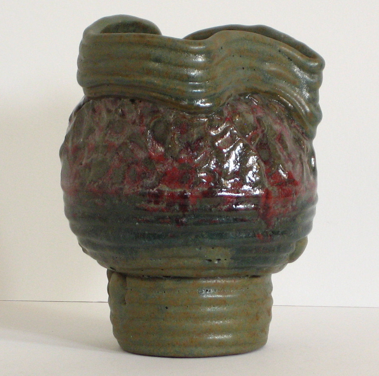 Red & Green Textured Amorphic Vase <br><br>#6674