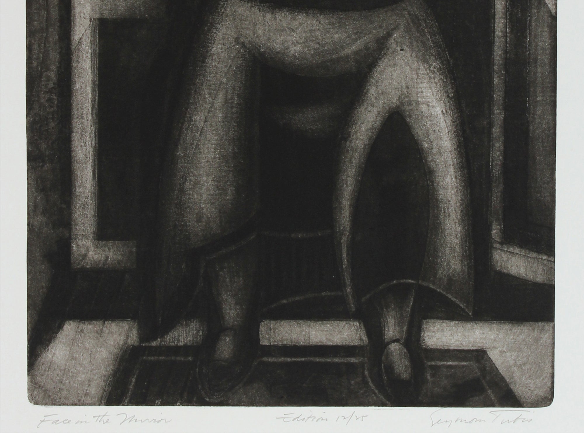 <i>Face in the Mirror</i><br>1950s Cubist Etching<br><br>#66788