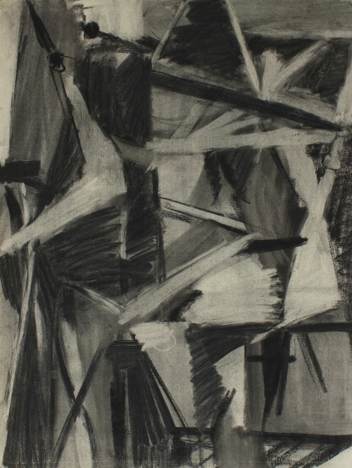 Monochrome Cubist Abstract <br>1950 Charcoal <br><br>#66814