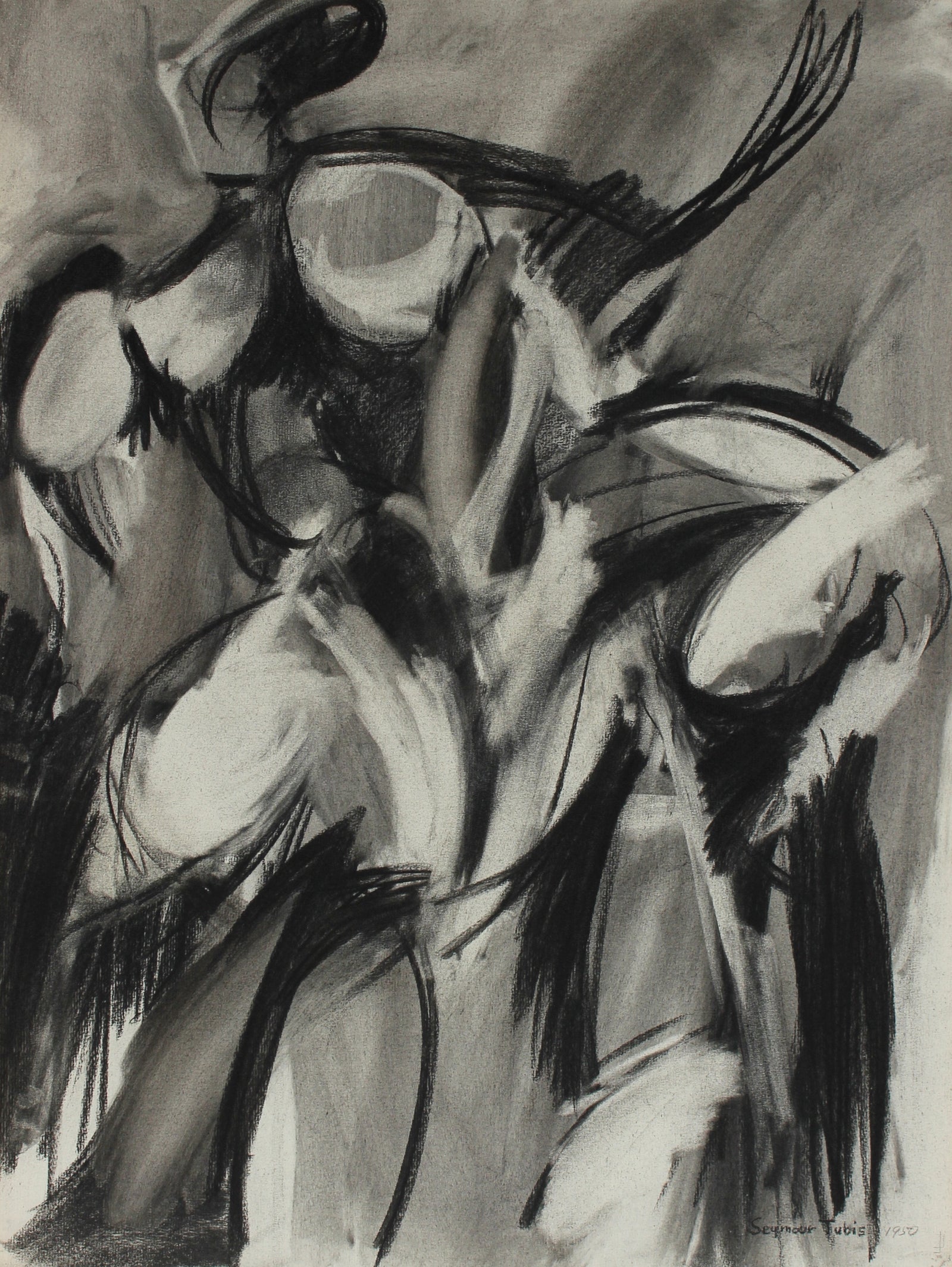 Monochrome Cubist Abstract <br>1950 Charcoal <br><br>#66823