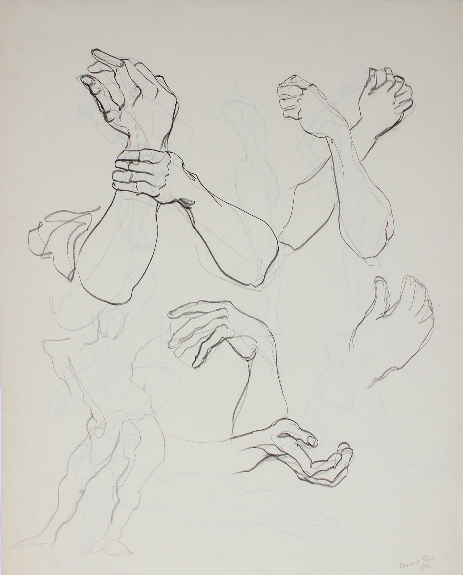 Anatomical Study of Wrists & Hands <br>1946 Ink and Graphite on Paper <br><br>#66854