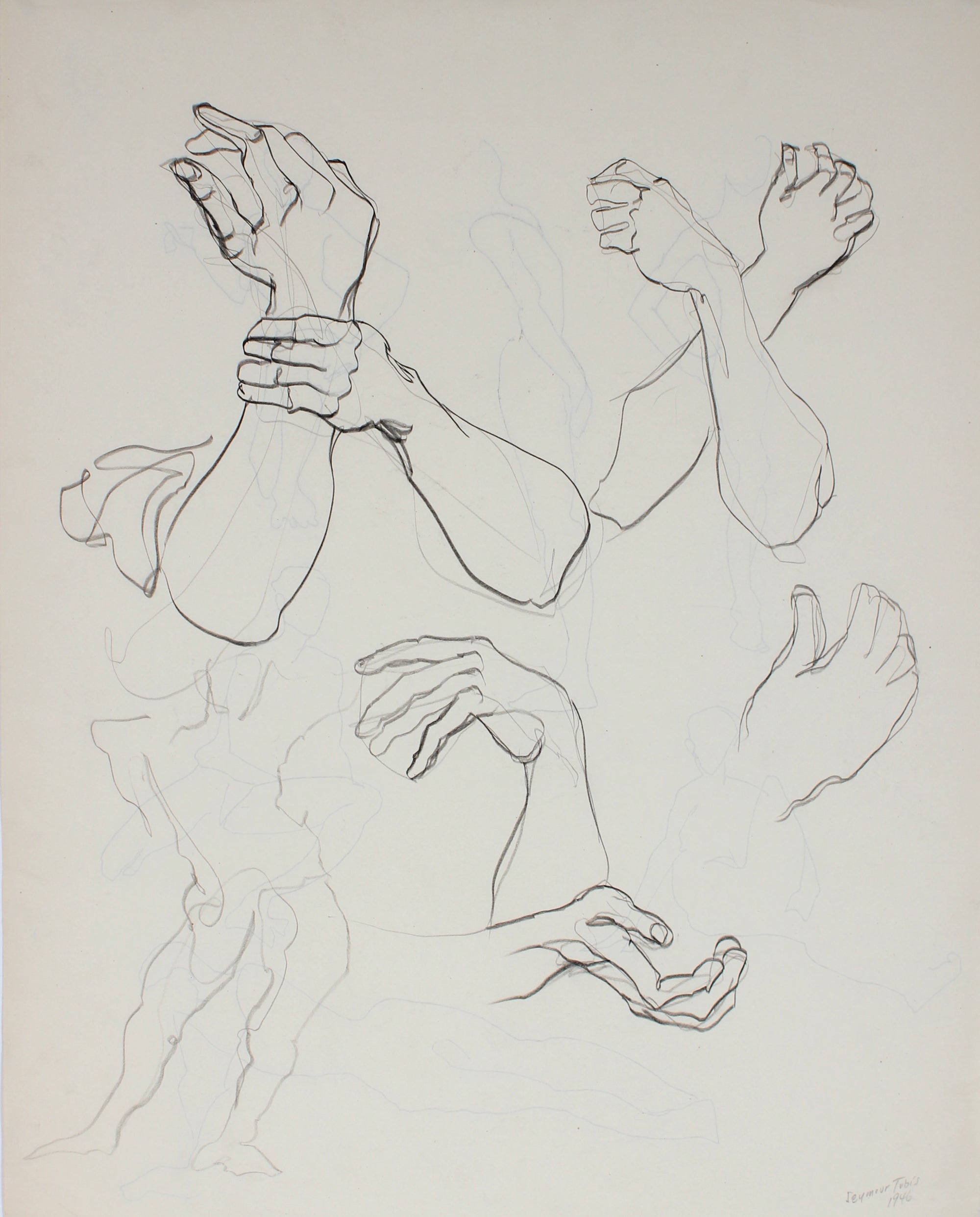 Anatomical Study of Wrists & Hands <br>1946 Ink and Graphite on Paper <br><br>#66854