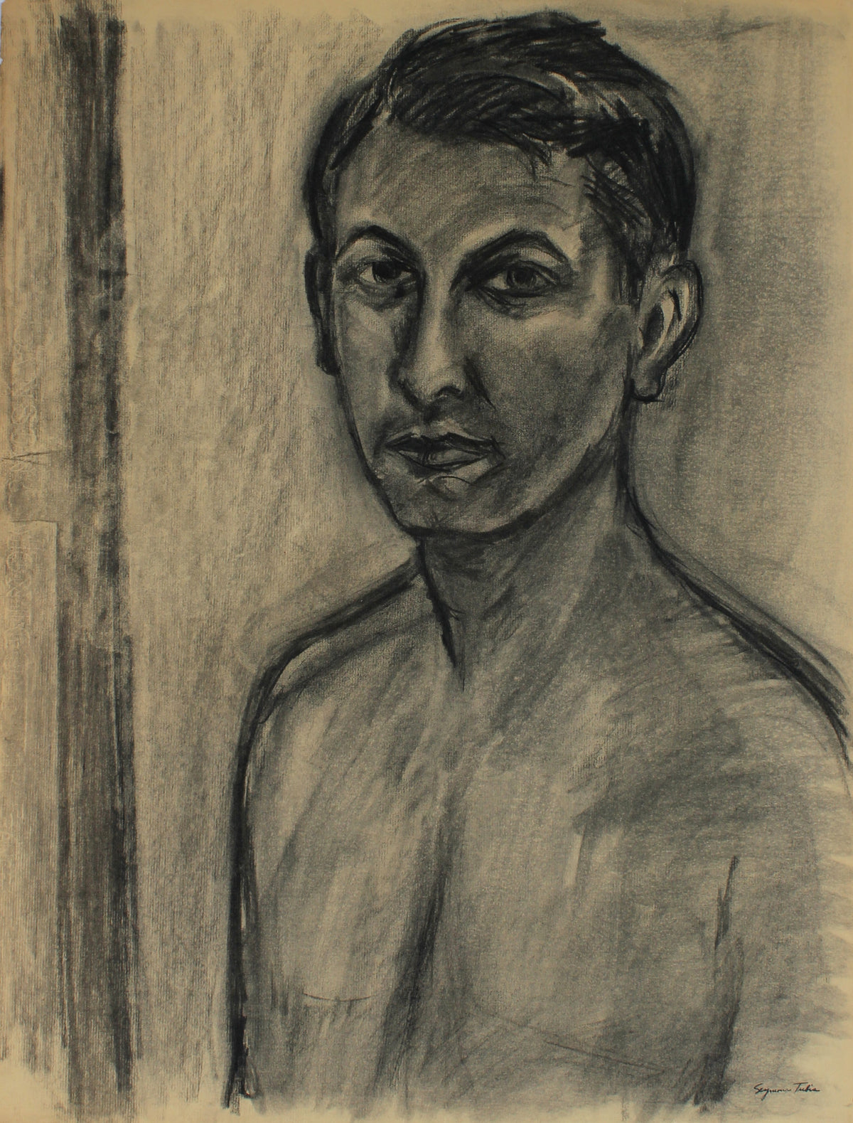 &lt;i&gt;Self Portrait&lt;/i&gt; &lt;br&gt;Mid-Late 20th Century Charcoal &lt;br&gt;&lt;br&gt;#66935