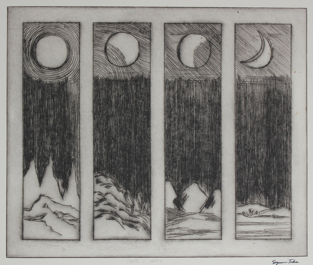 Monochromatic Phases of the Moon &lt;br&gt;Mid Century Etching &lt;br&gt;&lt;br&gt;#66972