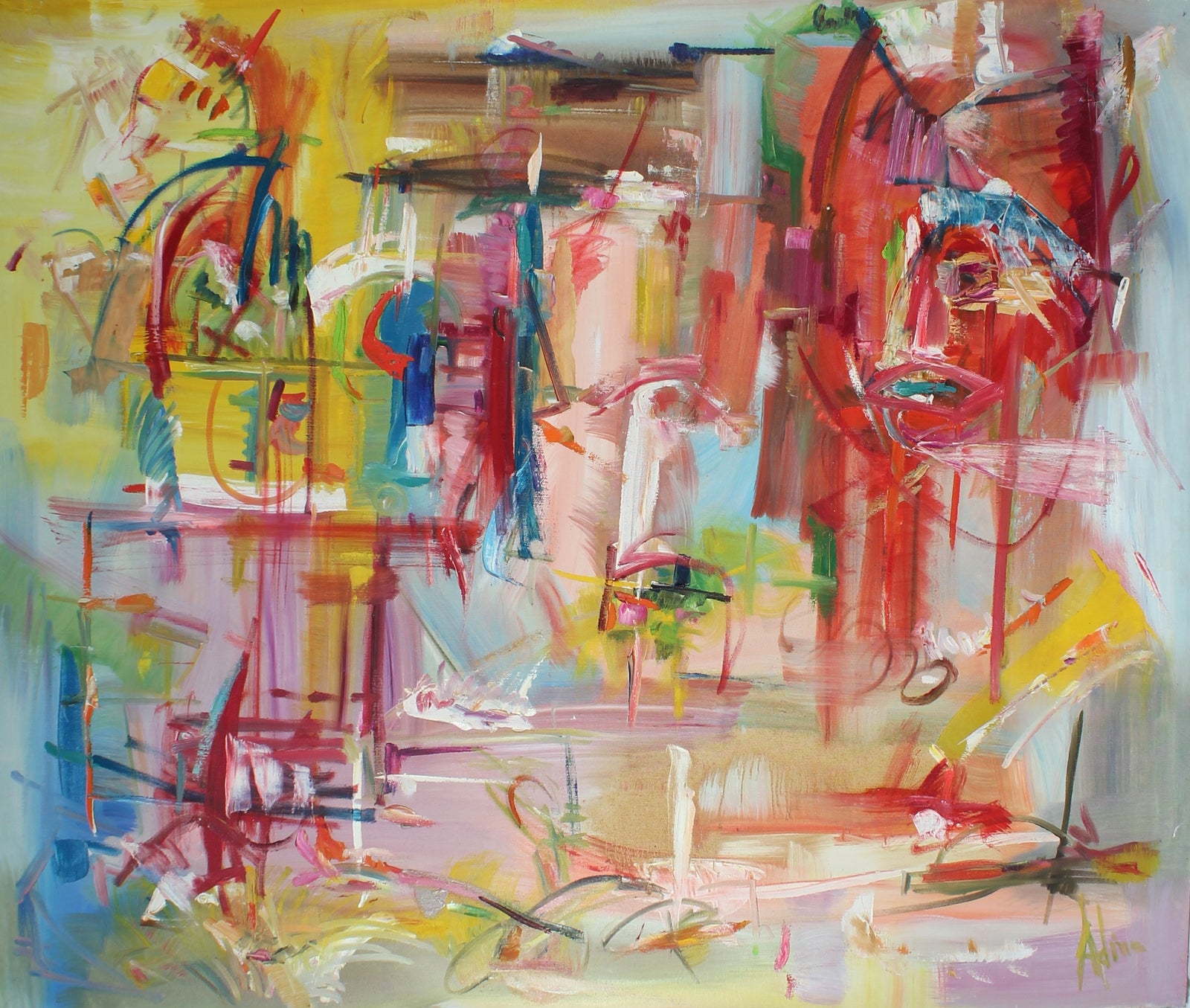 Vivid Abstract Expressionist Oil <br>Mid-Late 20th Century <br><br>#67563