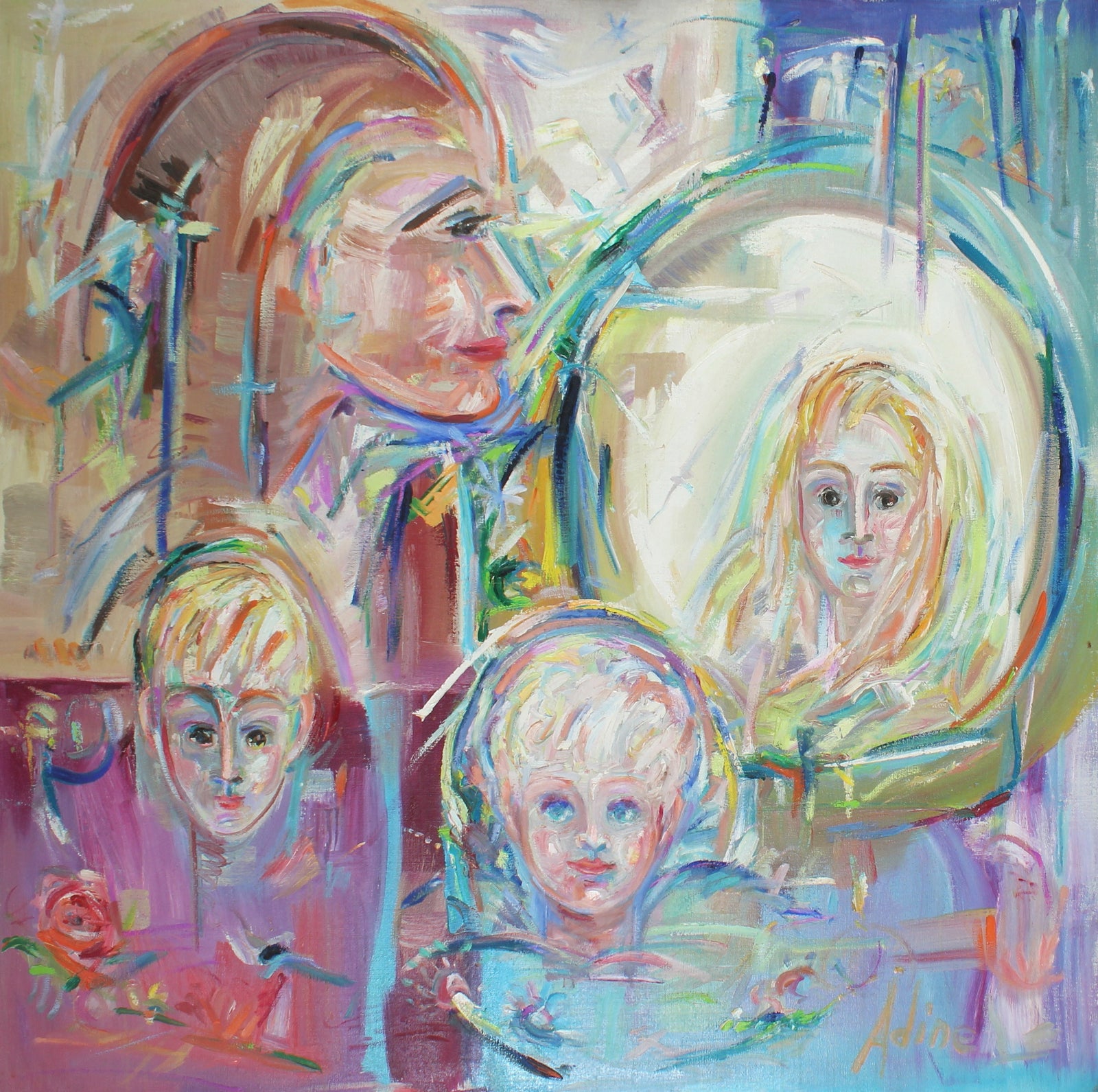 Abstract Expressionist Faces<br>Mid Century Oil<br><br>#67726