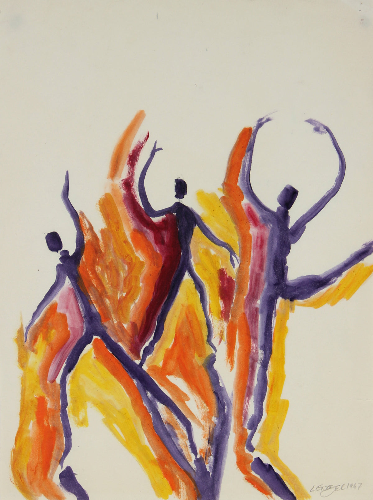 Colored Abstracted Figures &lt;br&gt;1967 Oil on Paper&lt;br&gt;&lt;br&gt;#68787