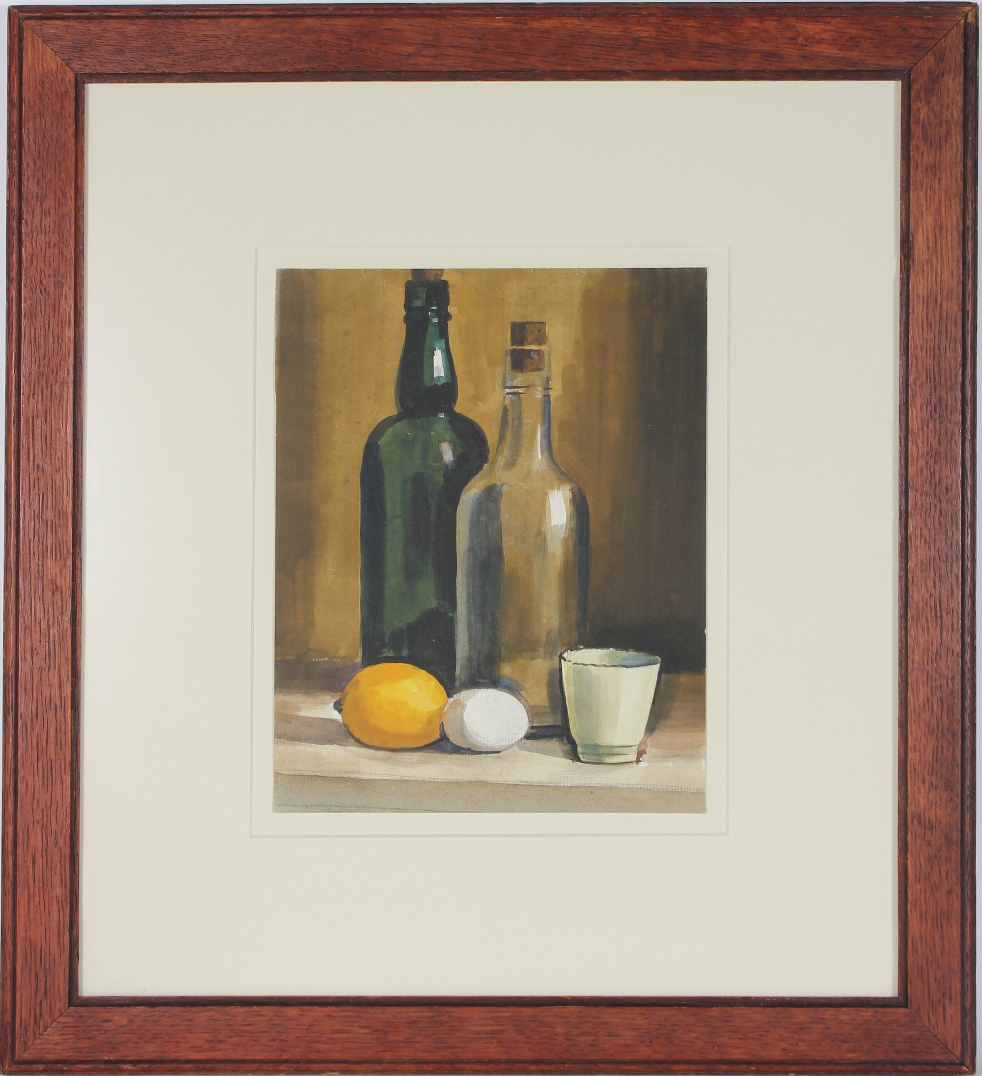 Still Life with Lemon & Bottles<br>Mid Century Watercolor<br><br>#69196