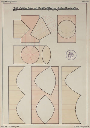 Cut-Out Shapes & Forms -  German Engineering Drawing <br>1941 Ink & Watercolor <br><br>#71113