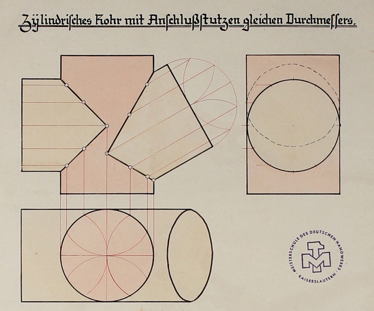 Cut-Out Shapes & Forms -  German Engineering Drawing <br>1941 Ink & Watercolor <br><br>#71113