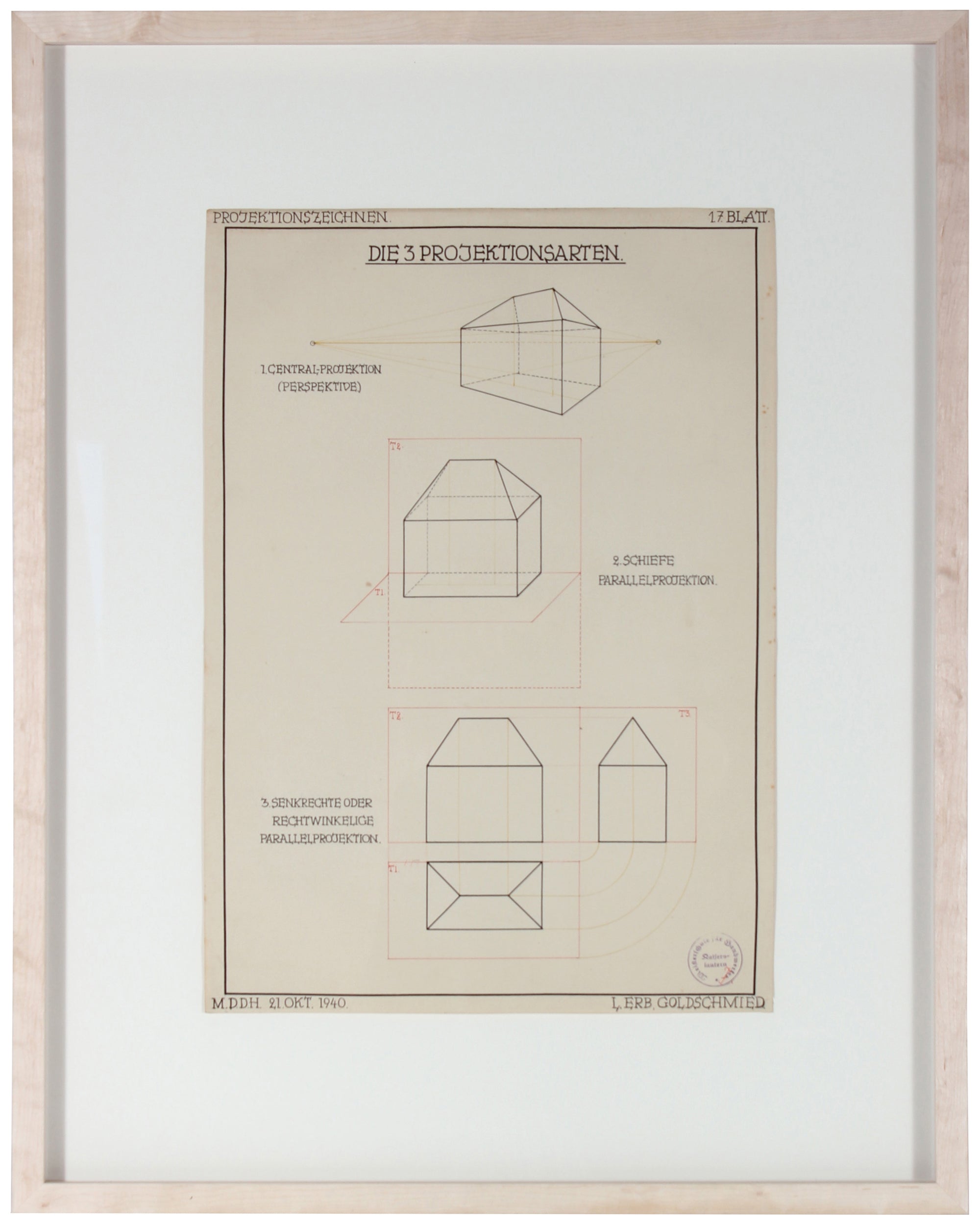 Vintage Geometric Architectural Illustration <br>1940 Ink, Germany <br><br>#71114