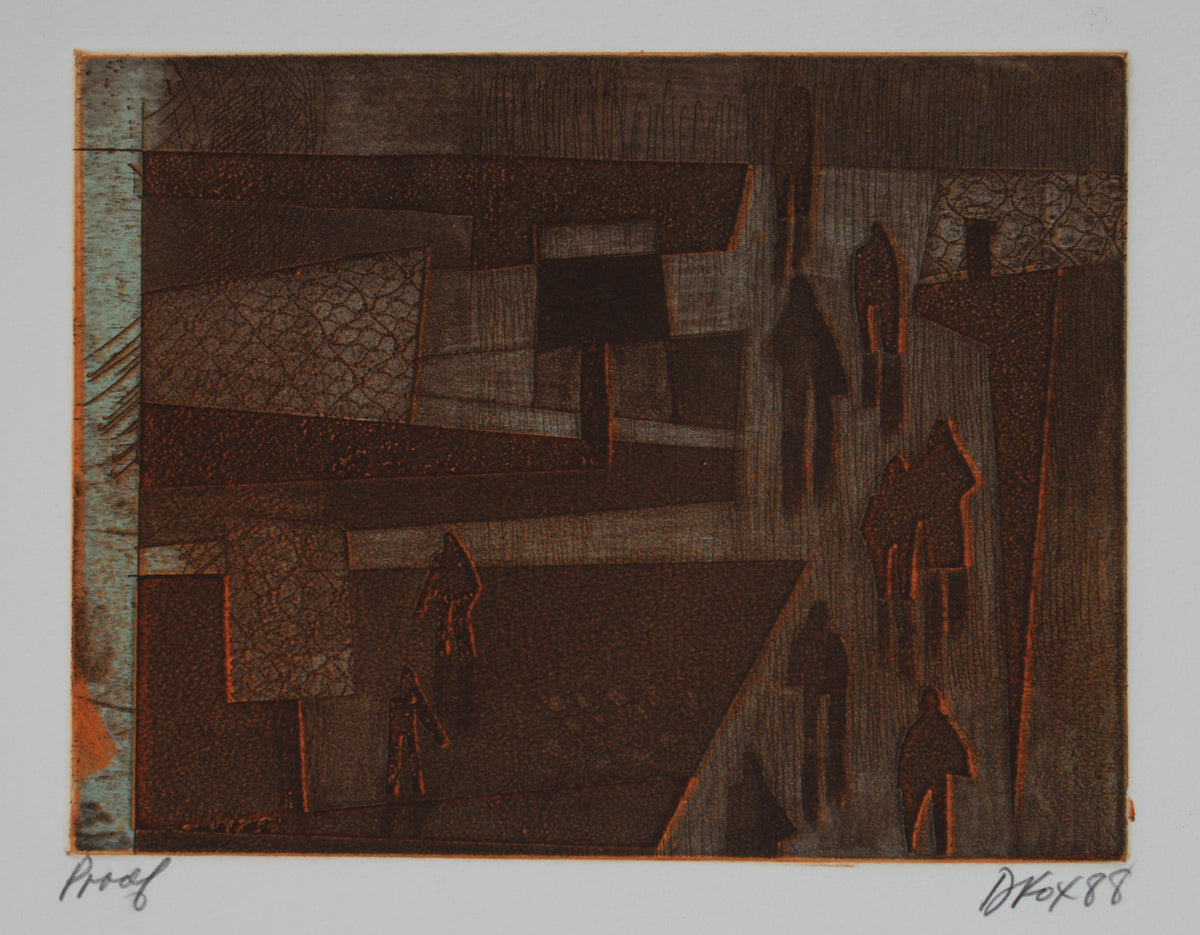 1988 Abstracted People Scene&lt;br&gt;Etching on Paper&lt;br&gt;&lt;br&gt;#71238