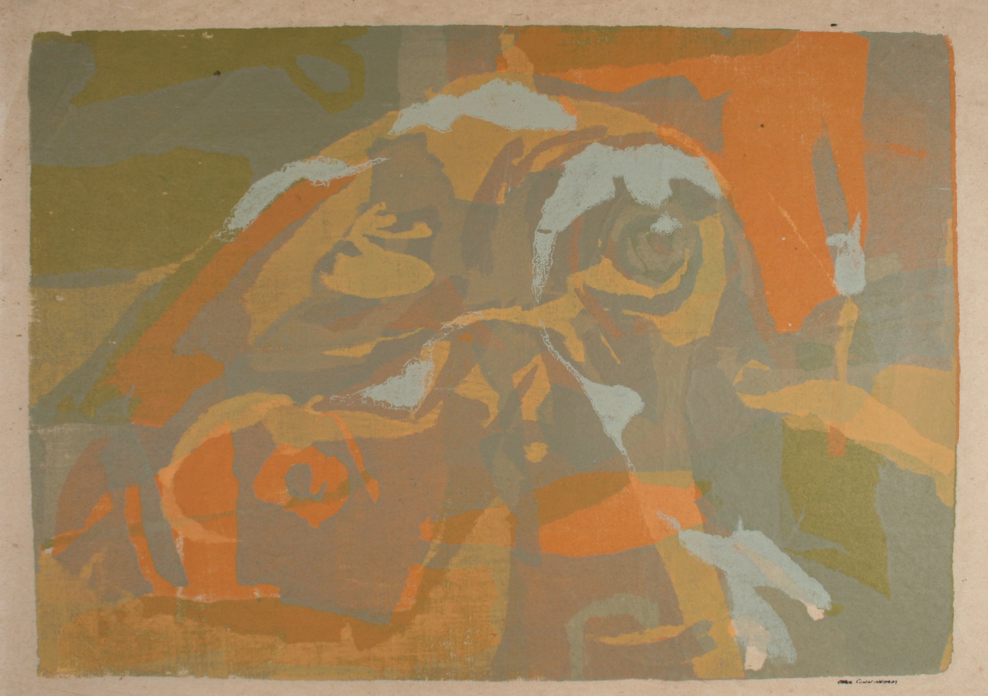 Orange & Green Abstraction<br>1960-70s Serigraph<br><br>#71283
