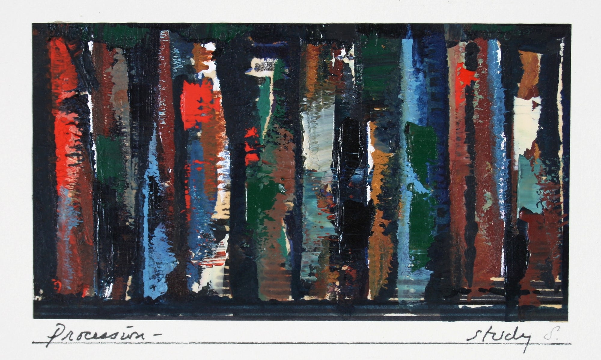 <i>Procession - A Study</i><br>Late 20th Century Oil on Paper<br><br>#71436