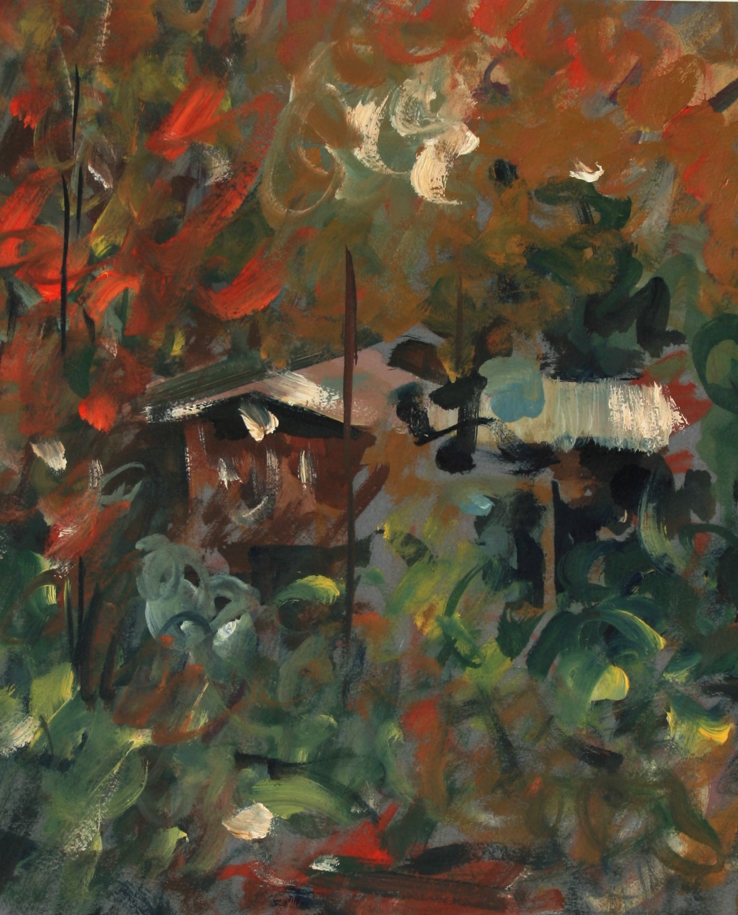 House & Field Abstraction<br>Late 20th Century Oil<br><br>#71465