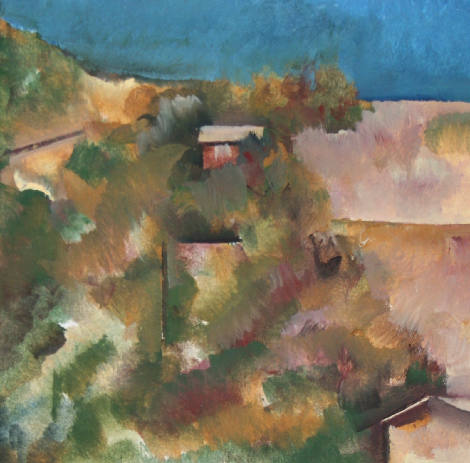 Abstracted Square Landscape <br>Late 20th Century Oil <br><br>#71473