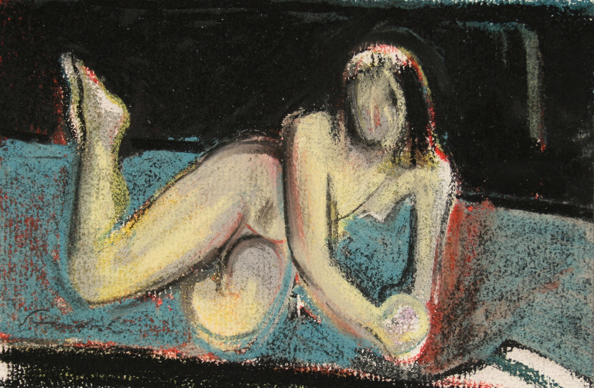 Woman Reclining on a Pillow &lt;br&gt;Late 20th Century Pastel&lt;br&gt;&lt;br&gt;#71476