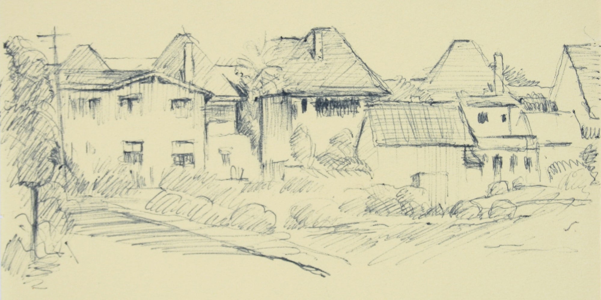 Residential Landscape <br>Late 20th Century Ink <br><br>#71478