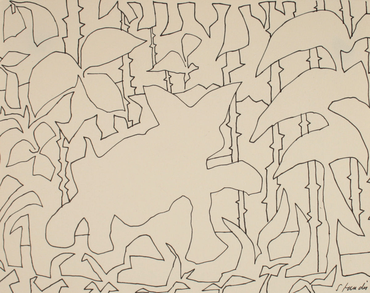 Bold Foliage Abstracted Outlines &lt;br&gt;Late 20th Century Ink&lt;br&gt;&lt;br&gt;#71488