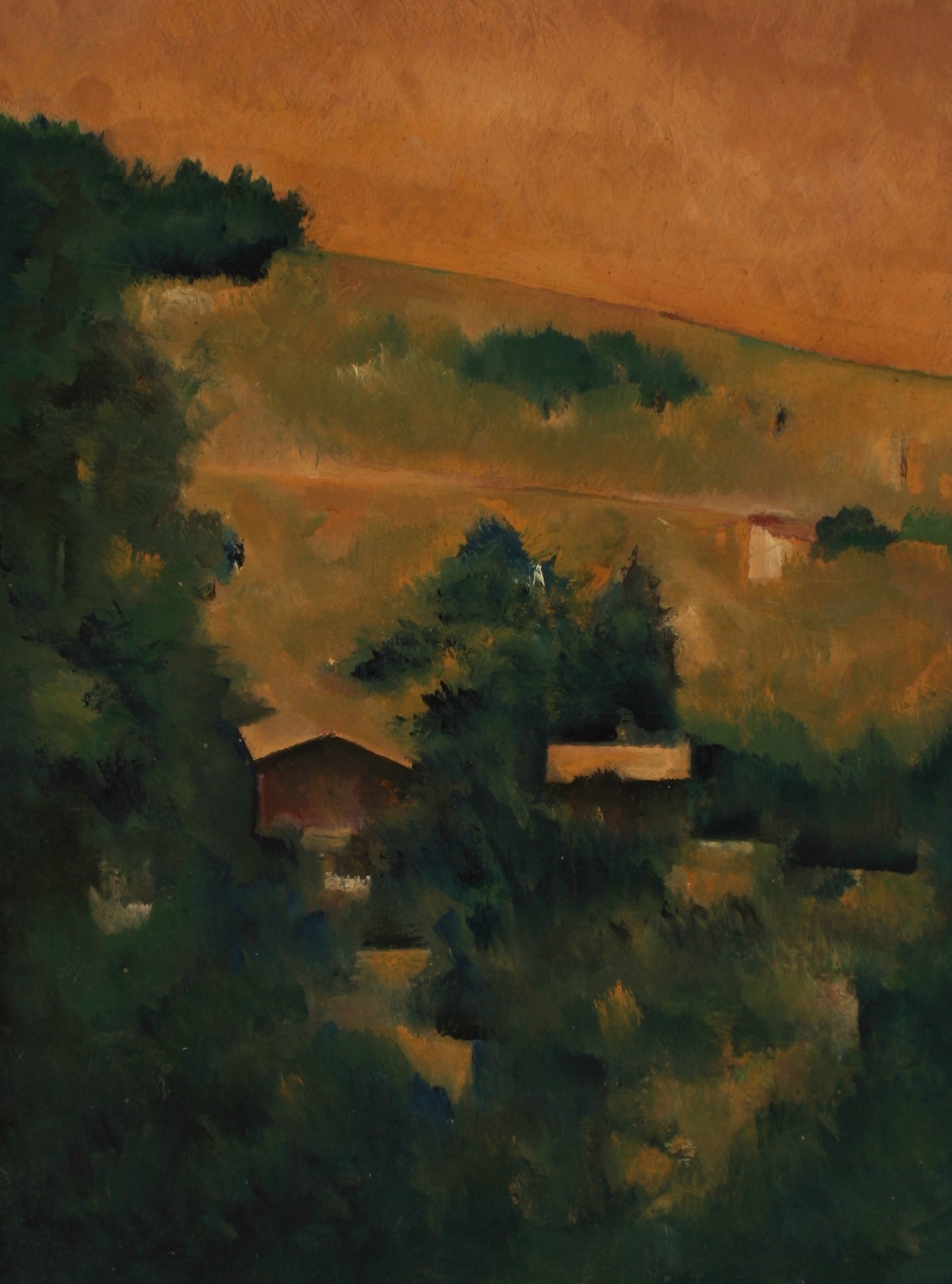 Golden Hour on the Hills <br> Late 20th Century Oil on Paper<br><br>#71490