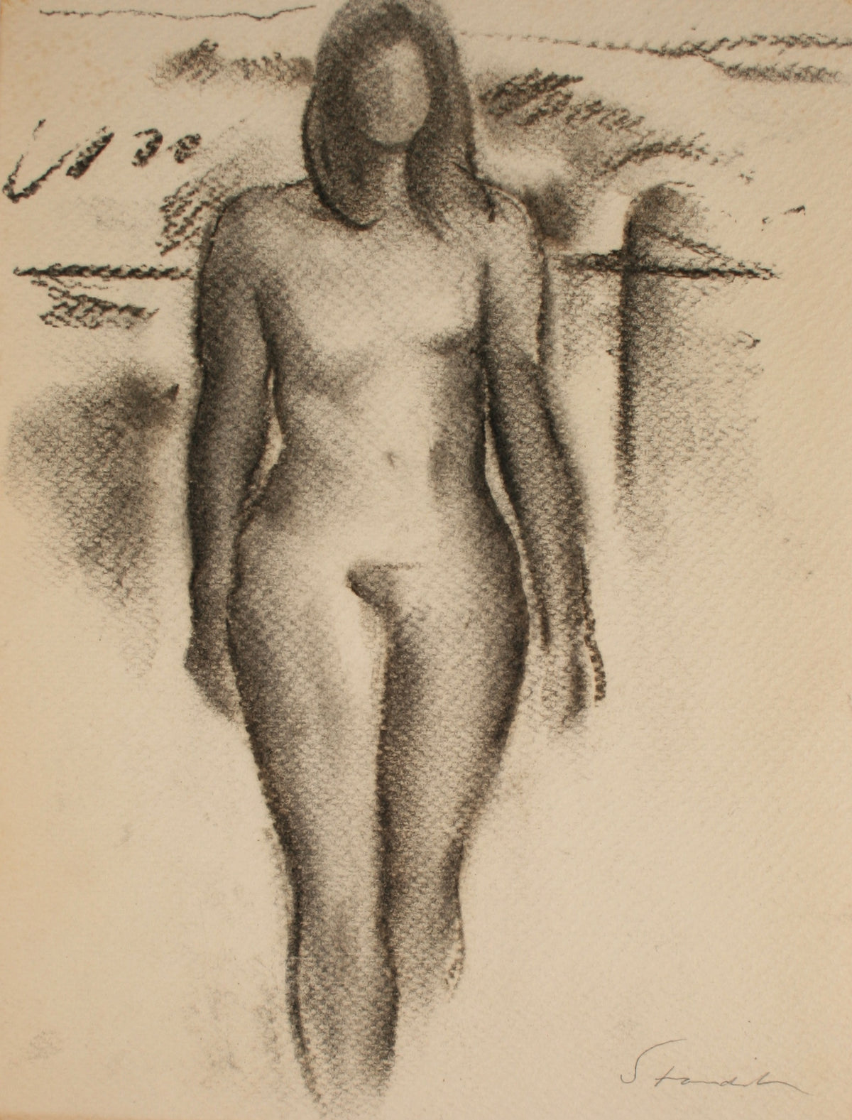 Nude March&lt;br&gt;Late 20th Century Charcoal&lt;br&gt;&lt;br&gt;#71491
