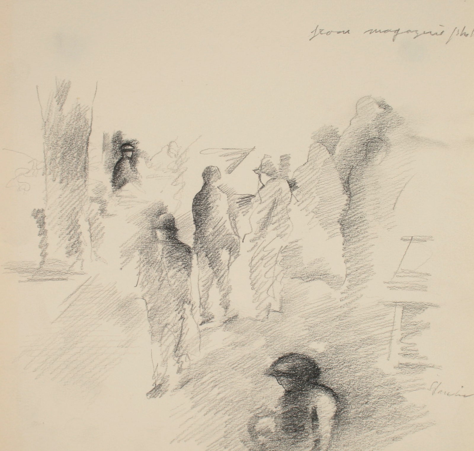 Abstract Shadow Figures <br>Late 20th Century Graphite <br><br>#71493